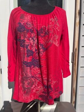 Style & Co Red Floral Scoop Medium